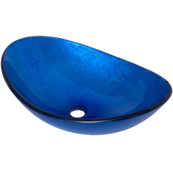 Blue Foiled Oval Tempered Glass Vessel Bath Sink TIG-S132-8031