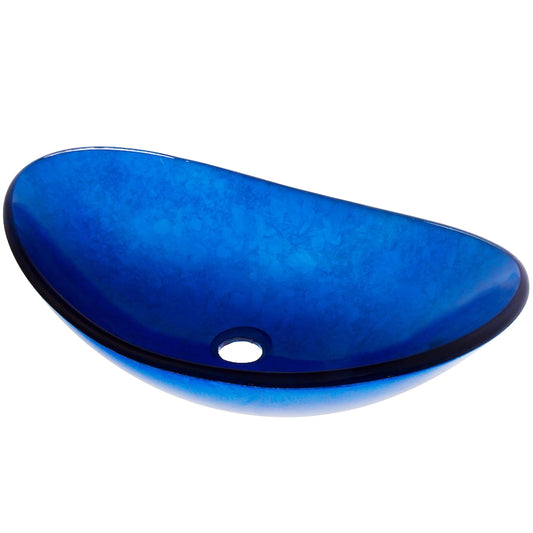 Blue Foiled Oval Tempered Glass Vessel Bath Sink TIG-S132-8031