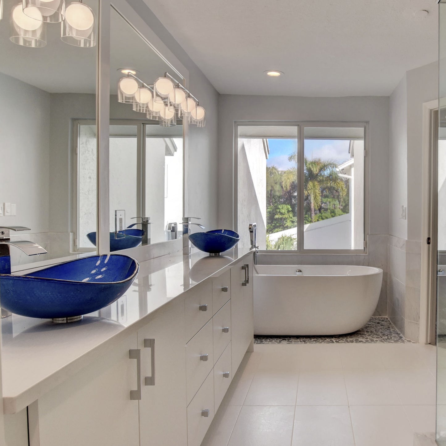 Blue Foiled Oval Tempered Glass Vessel Bath Sink TIG-S132-8031