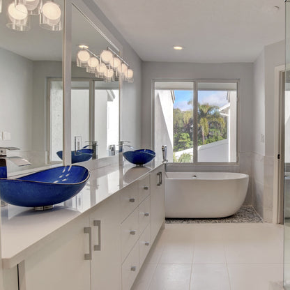 Blue Foiled Oval Tempered Glass Vessel Bath Sink TIG-S132-8031