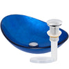 Blue Foiled Oval Tempered Glass Vessel Bath Sink TIG-S132-8031