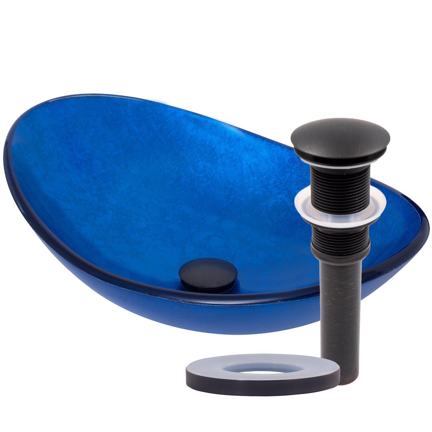 Blue Foiled Oval Tempered Glass Vessel Bath Sink TIG-S132-8031