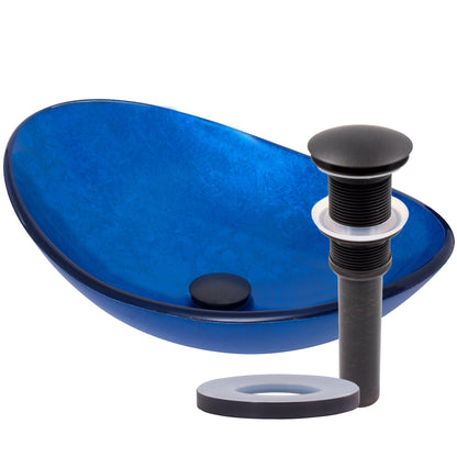 Blue Foiled Oval Tempered Glass Vessel Bath Sink TIG-S132-8031
