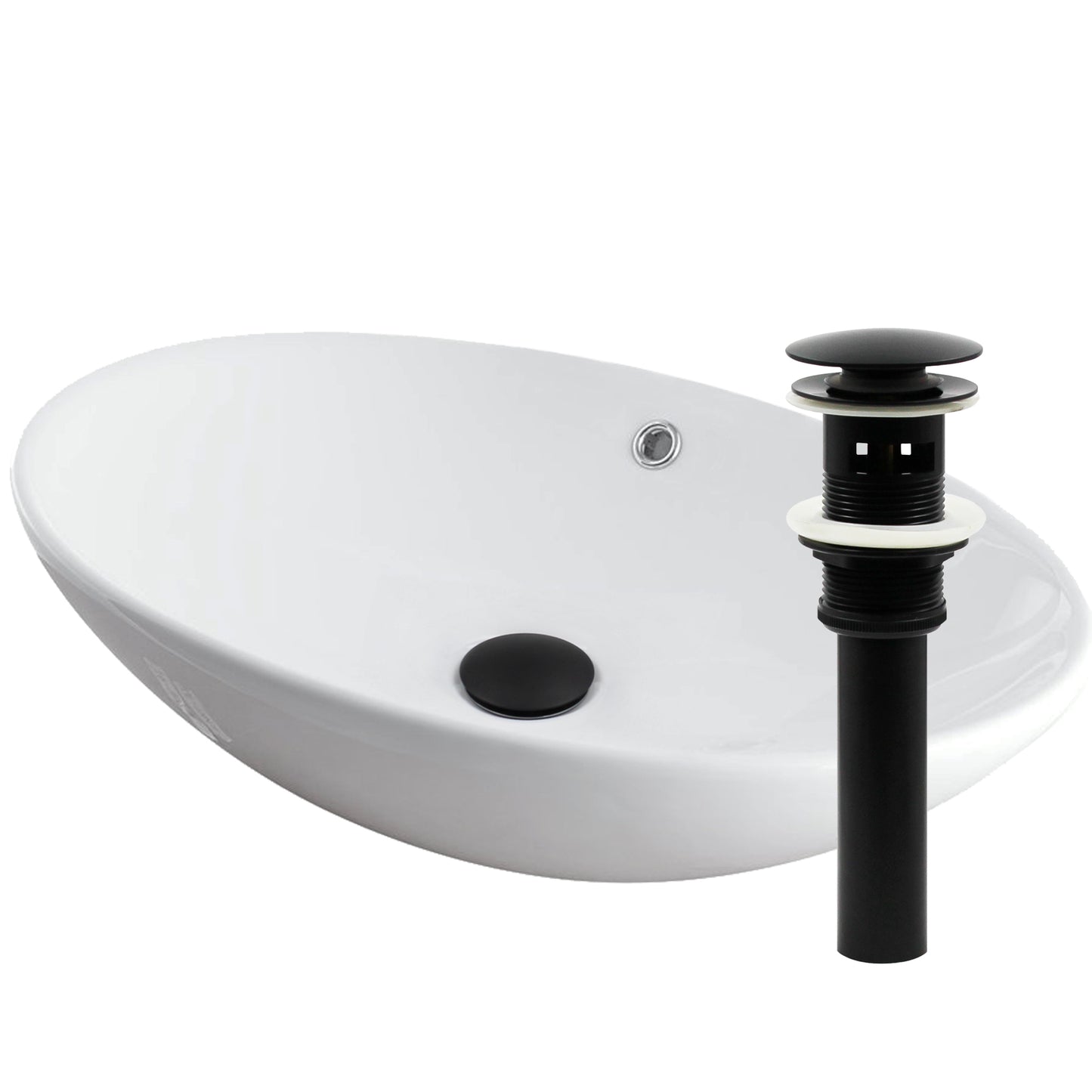 White porcelain vessel sink with overflow, traditional style, by Novatto, shown from above with smooth, rounded edges.