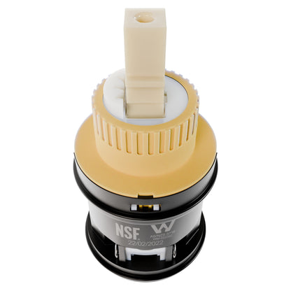 Novatto bath faucet cartridge part 123-CAR, showing a close-up of the replacement valve component for bathroom fixtures.