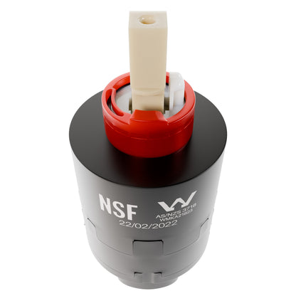 Novatto Shower Faucet Cartridge 18023-CAR, replacement part for bathroom shower valve, with visible ceramic disc inside.
