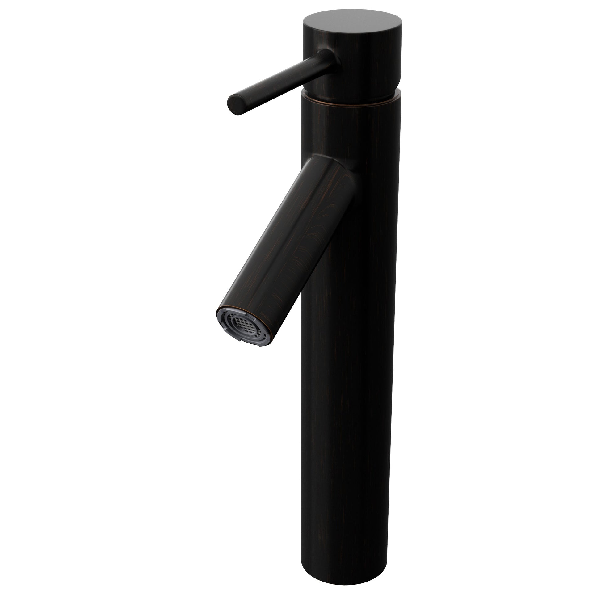 Novatto Dalyss BM-012 series contemporary single hole vessel bath faucet in oil-rubbed bronze, shown from a three-quarter view.