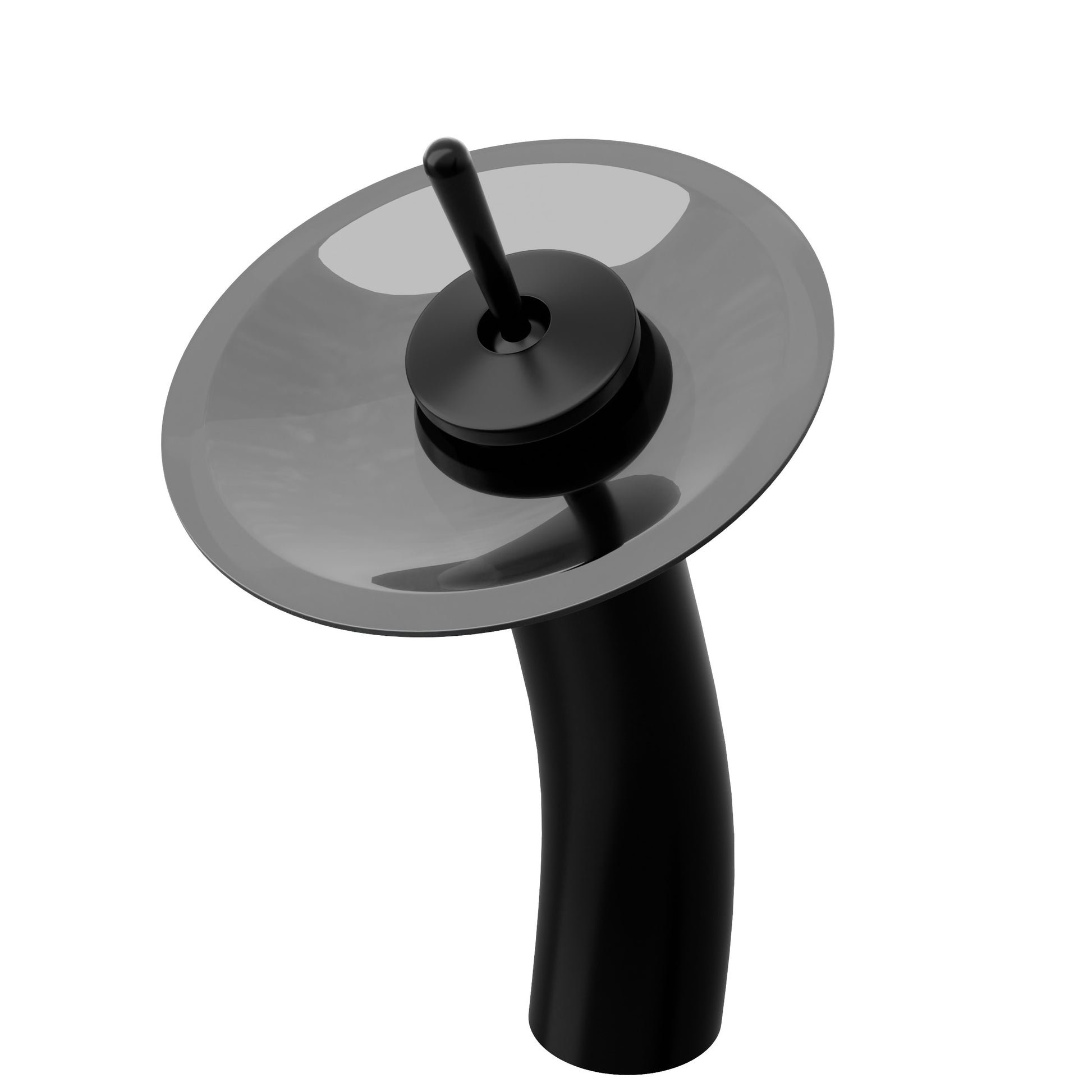 Modern waterfall vessel bathroom faucet by Novatto, GF-001 series, with sleek design and single-hole installation, three-quarter view.