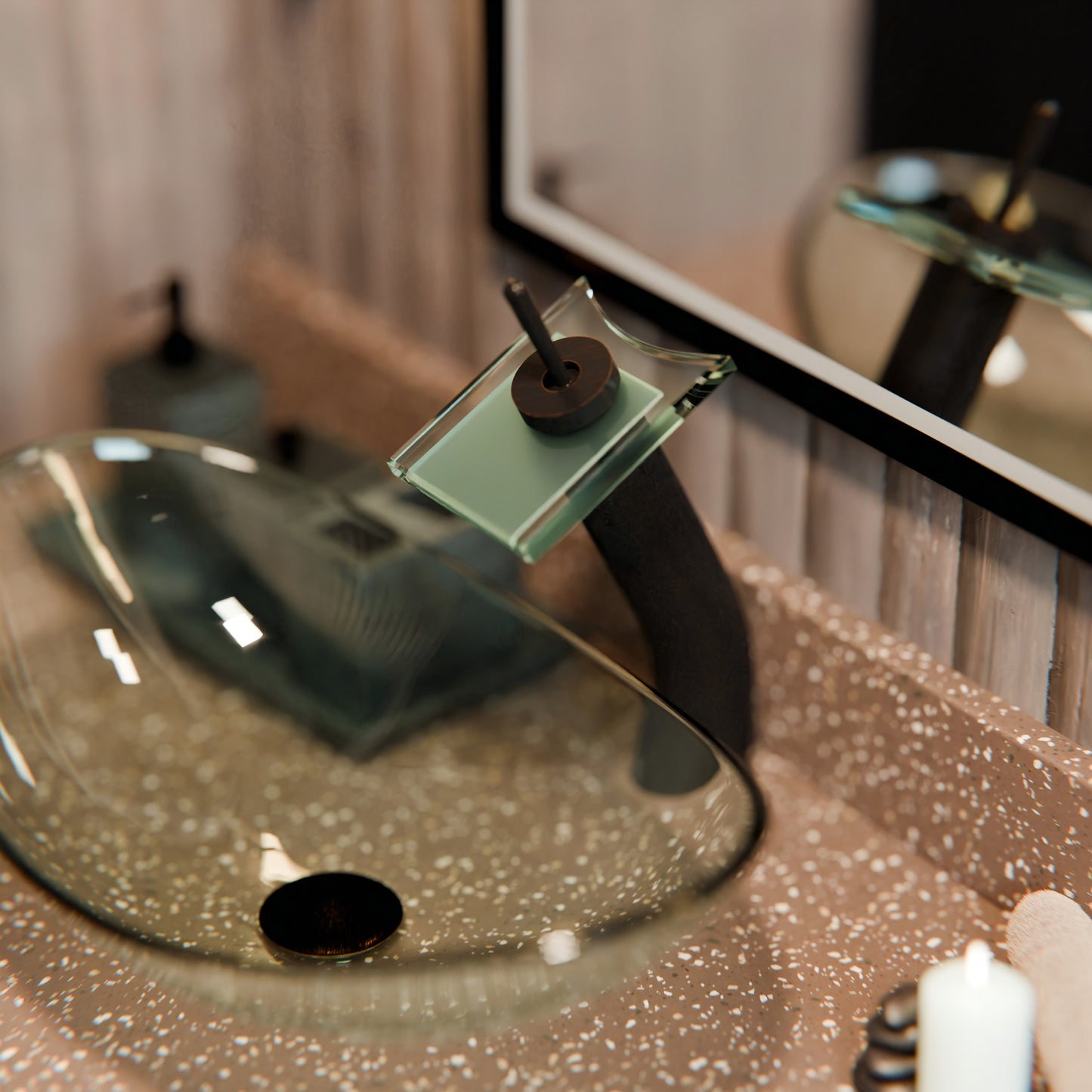 Squared Modern Waterfall Single Hole Vessel Bathroom Faucet, GF-011 Series