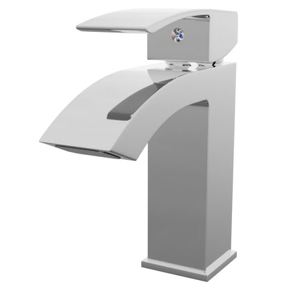 Modern Novatto GF-123S series single handle waterfall lavatory faucet shown in a three-quarter view.