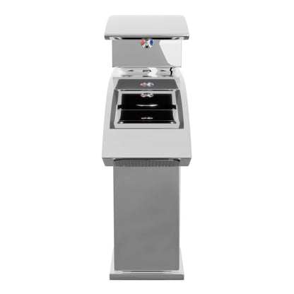 Modern Novatto GF-123S single handle waterfall lavatory faucet with sleek front view, showcasing its contemporary design and smooth spout.