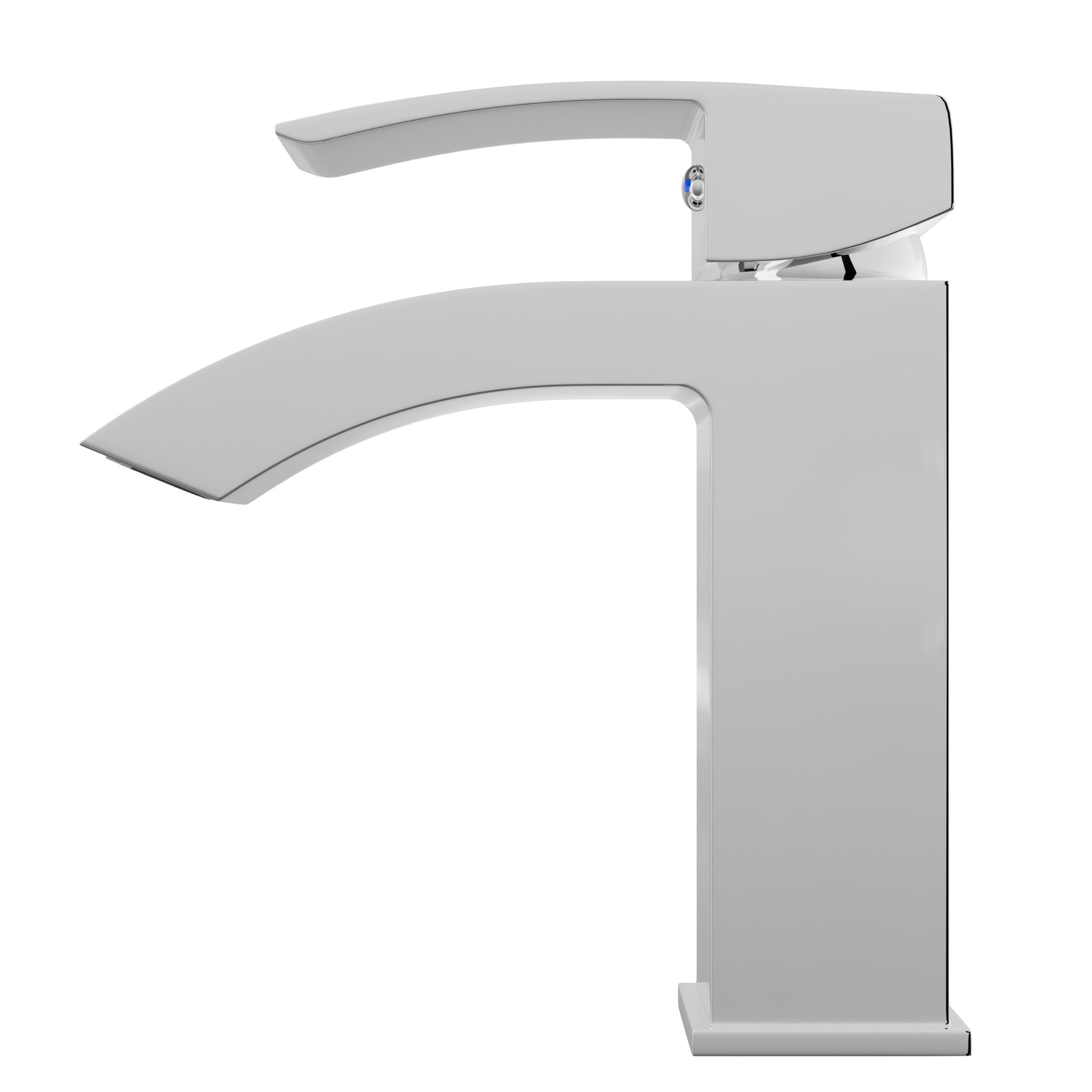 Side view of Novatto GF-123S Modern Single Handle Waterfall Lavatory Faucet for bathroom sinks.