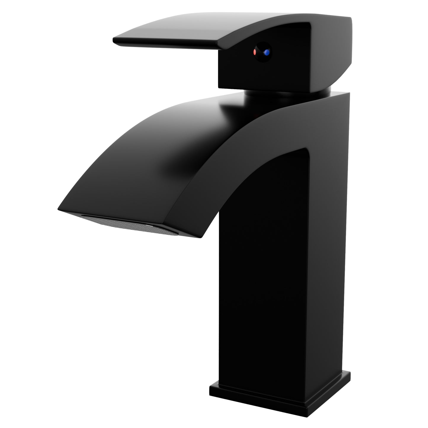 Modern single handle waterfall lavatory faucet from Novatto GF-123S series, three-quarter view showing sleek chrome finish.