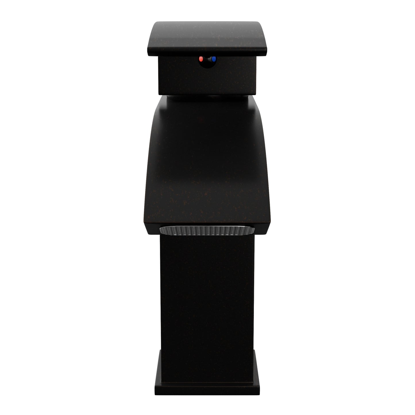 Modern Novatto GF-123S Series single handle waterfall lavatory faucet in oil-rubbed bronze with sleek curved spout.