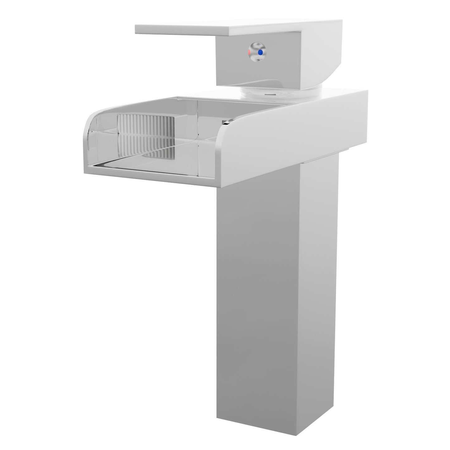 Modern Novatto GF-135S Series single handle waterfall bathroom faucet in brushed nickel, three-quarter view showing sleek design