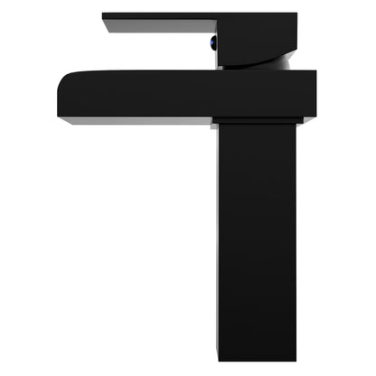 Side view of Novatto GF-135S Modern Single Handle Waterfall Bathroom Faucet in sleek chrome finish.