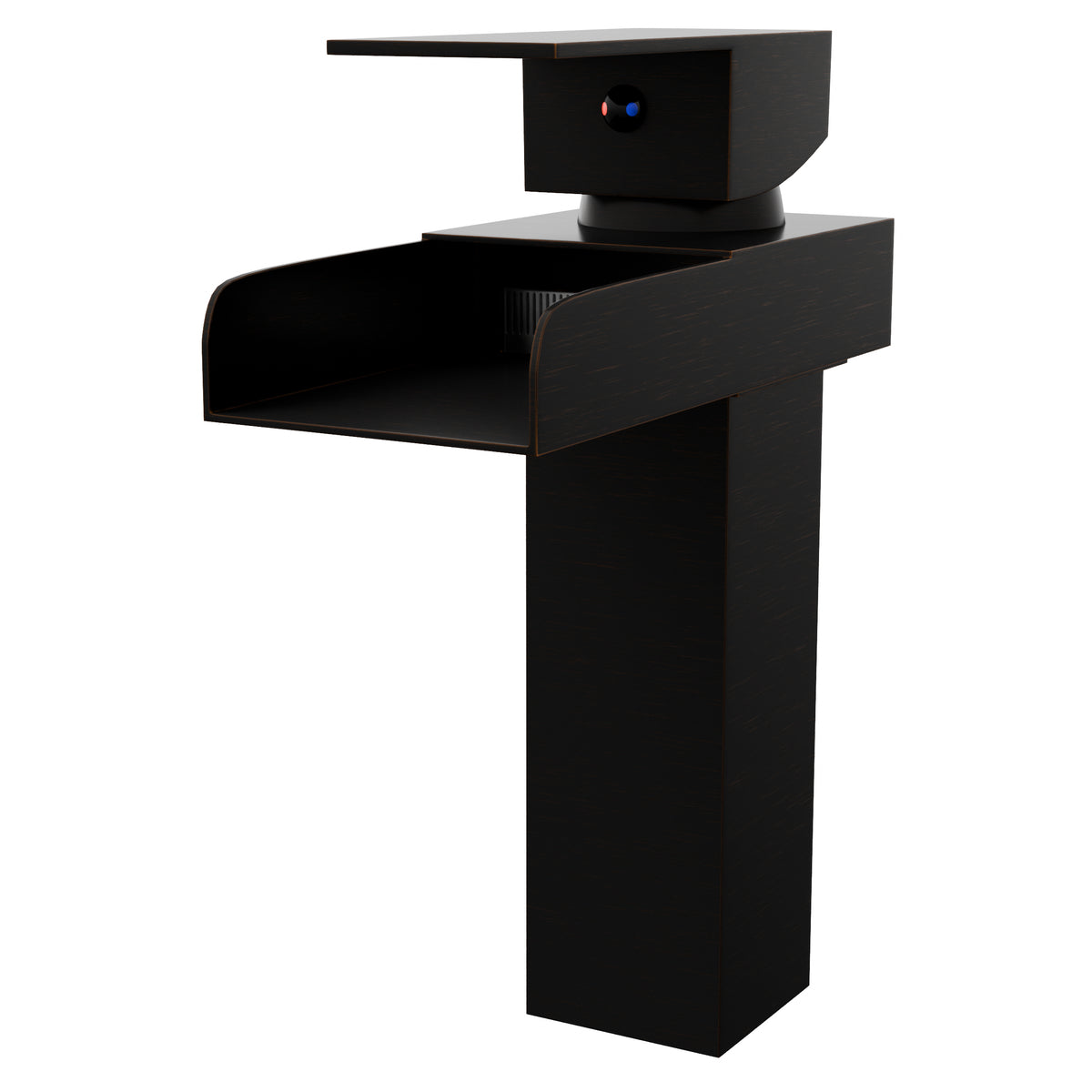 Modern Novatto GF-135S Series single handle waterfall bathroom faucet in a three-quarter view.