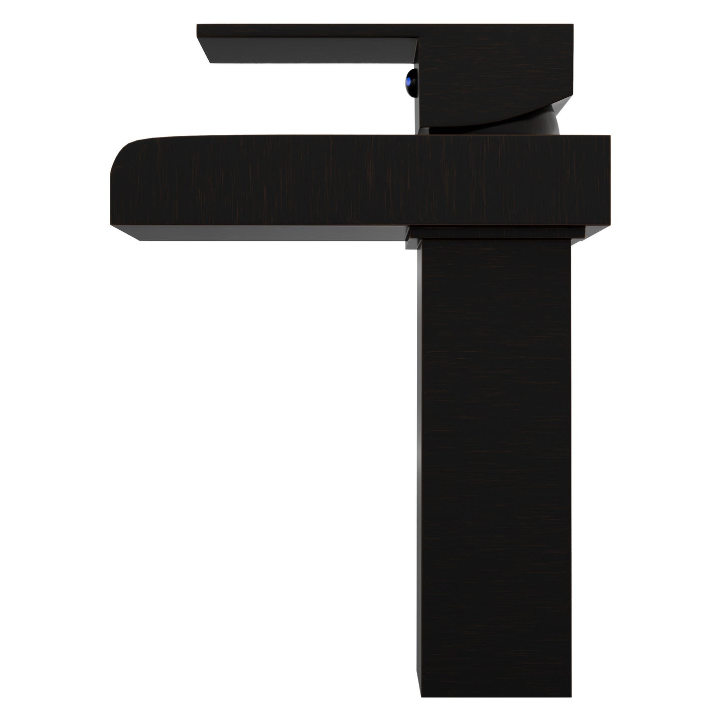 Side view of Novatto GF-135S series modern single handle waterfall bathroom faucet in oil-rubbed bronze finish.