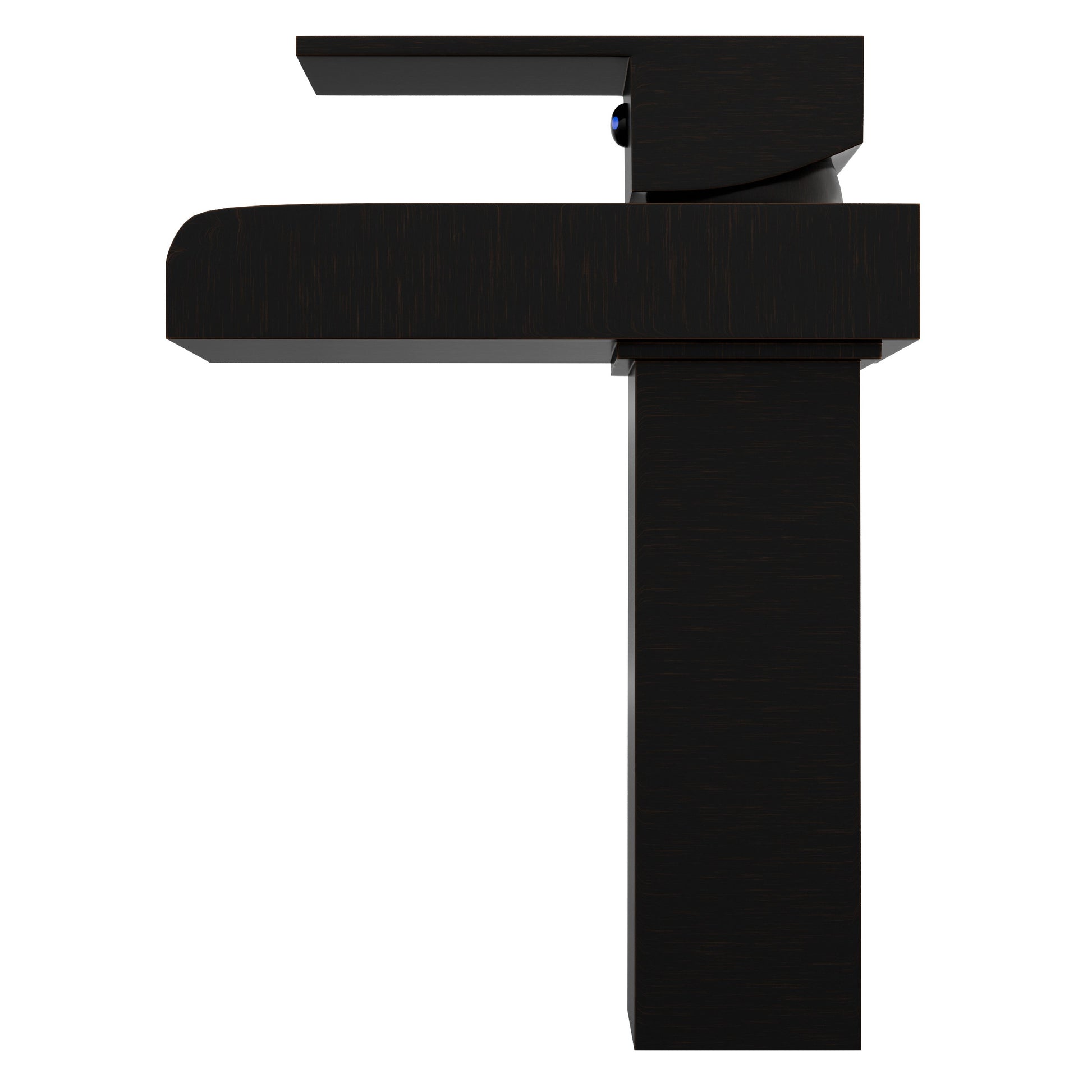 Side view of Novatto GF-135S series modern single handle waterfall bathroom faucet in oil-rubbed bronze finish.