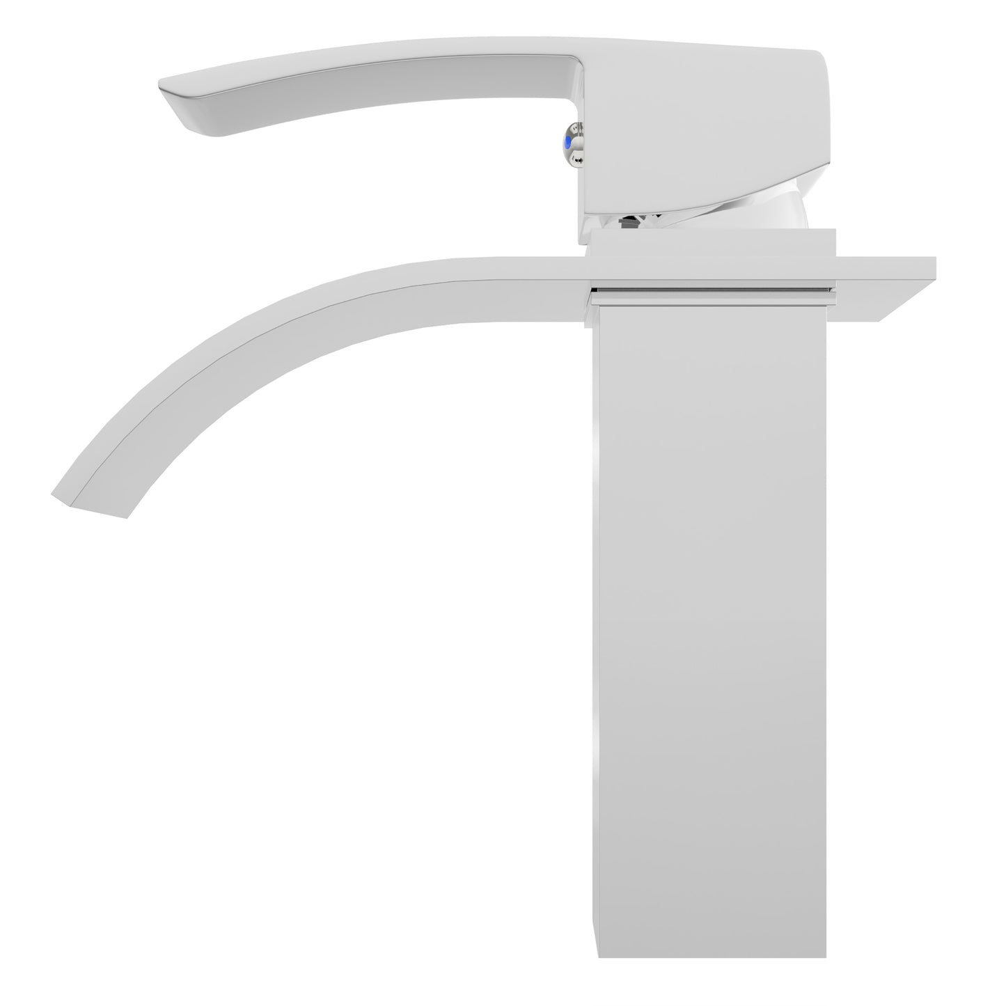 Side view of Novatto Modern Remi single handle waterfall bath faucet from GF-136S series, featuring sleek design and chrome finish.