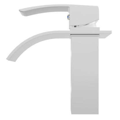 Side view of Novatto Modern Remi single handle waterfall bath faucet from GF-136S series, featuring sleek design and chrome finish.
