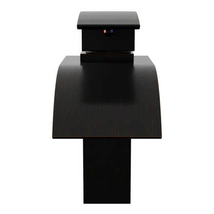 Modern Novatto Remi single handle waterfall bath faucet in oil-rubbed bronze, front view showing sleek design and spout details.