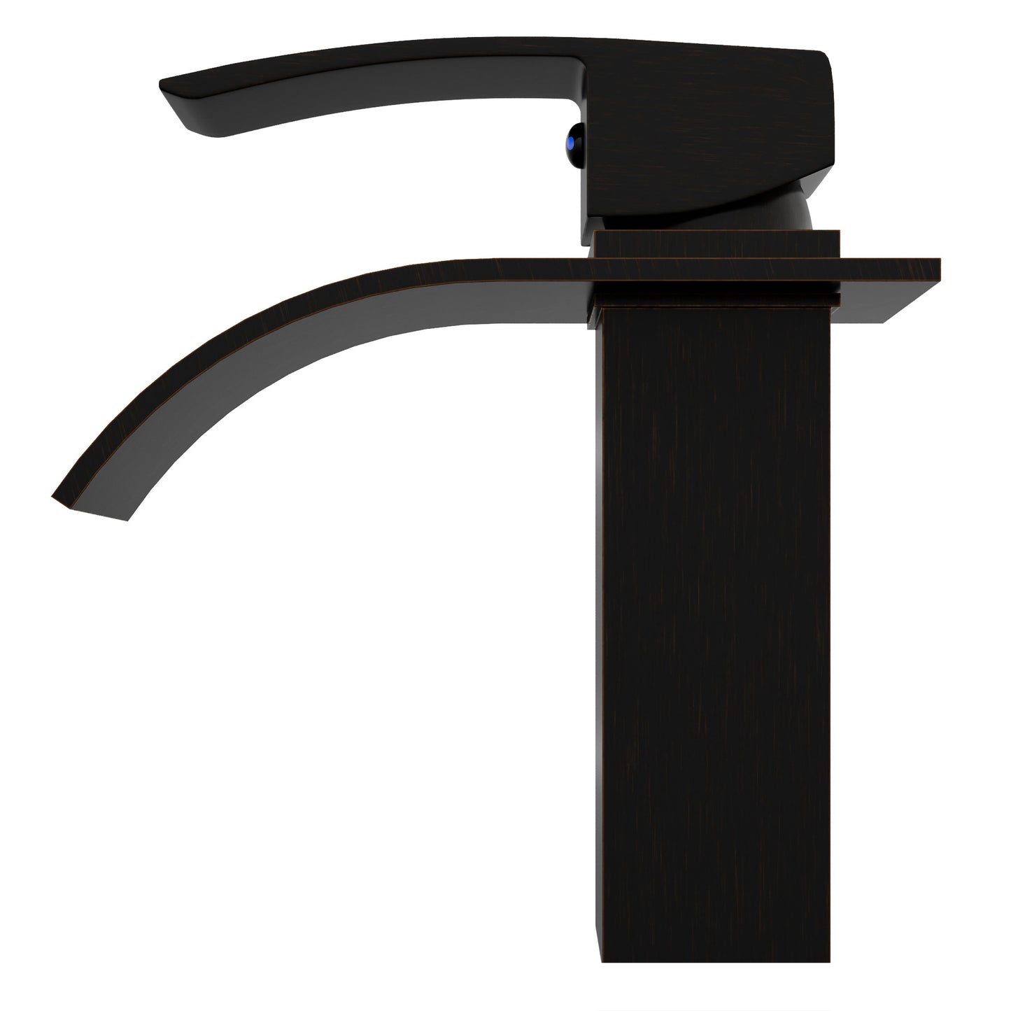 Side view of Novatto Modern Remi single handle waterfall bath faucet from GF-136S series in oil-rubbed bronze finish.