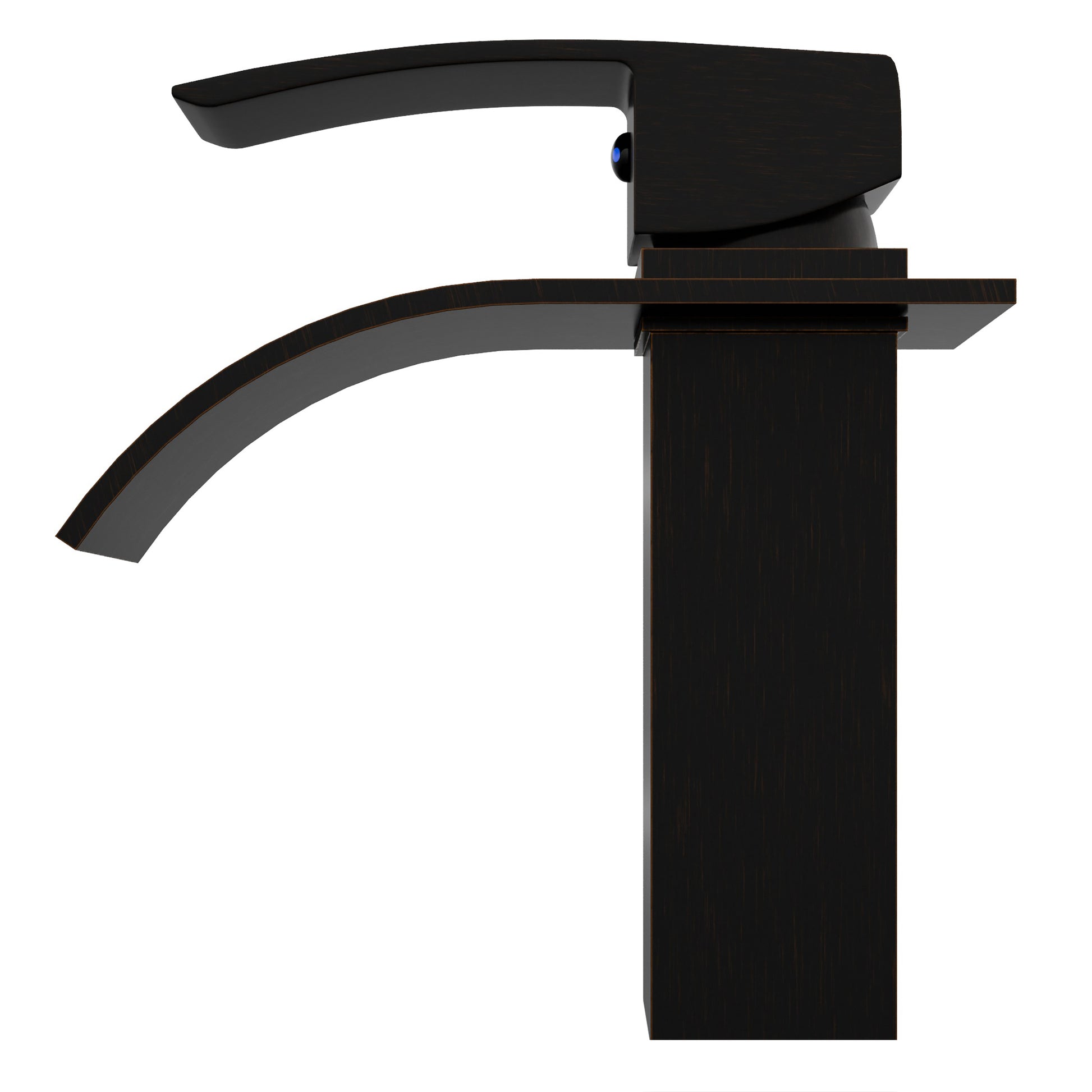 Side view of Novatto Modern Remi single handle waterfall bath faucet from GF-136S series in oil-rubbed bronze finish.
