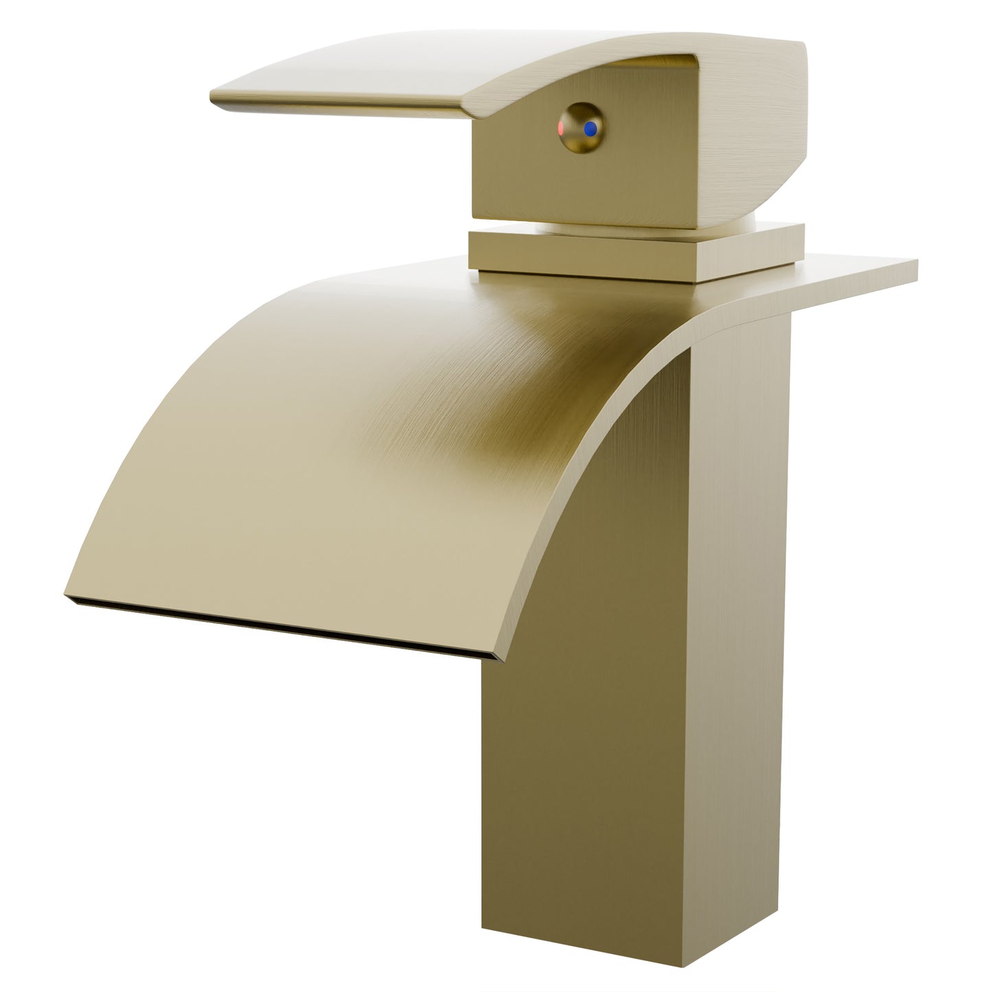 Modern Novatto Remi single handle waterfall bath faucet in brushed stainless finish, three-quarter view showing sleek design.