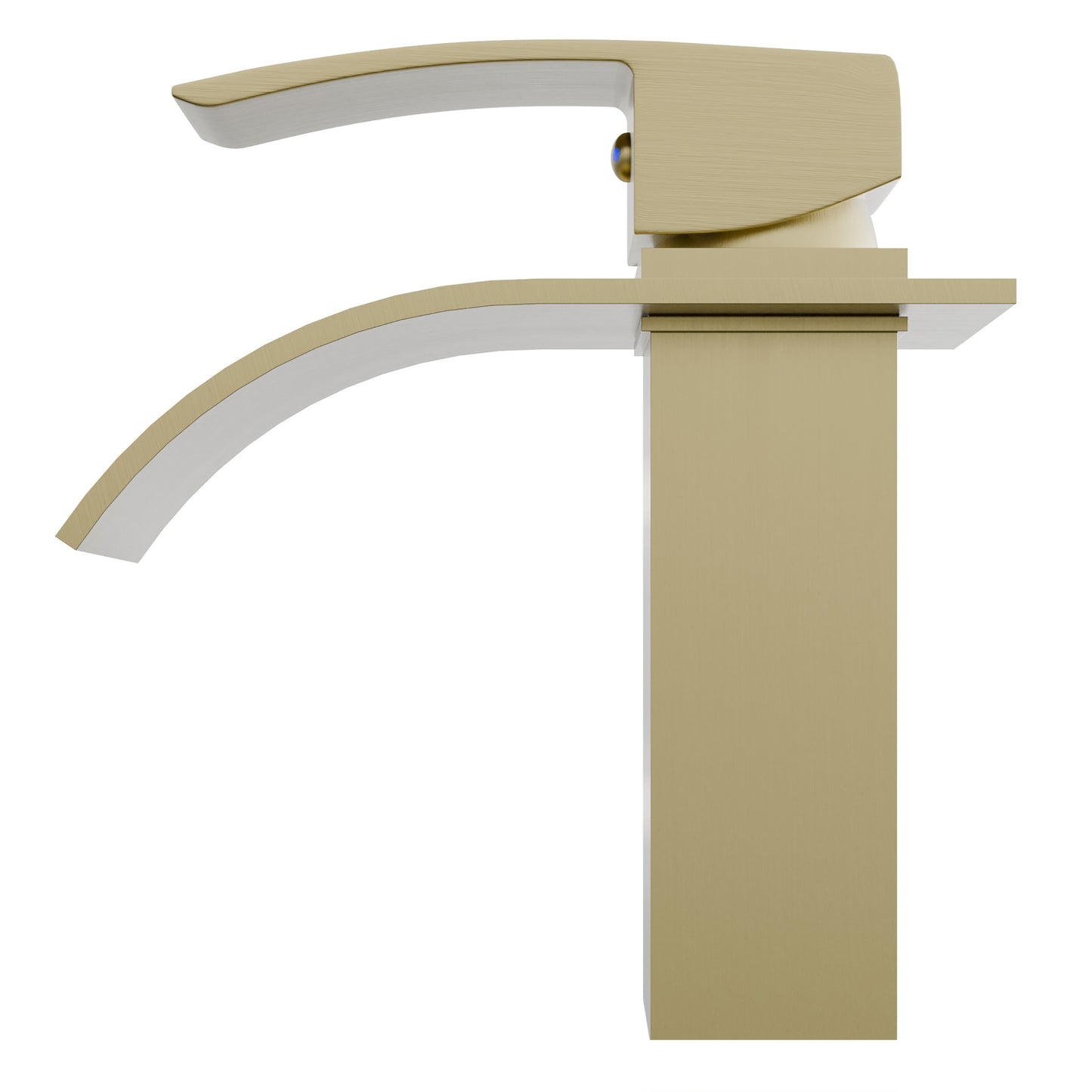 Side view of Novatto Modern Remi single handle waterfall bath faucet from GF-136S series, sleek stainless steel design.