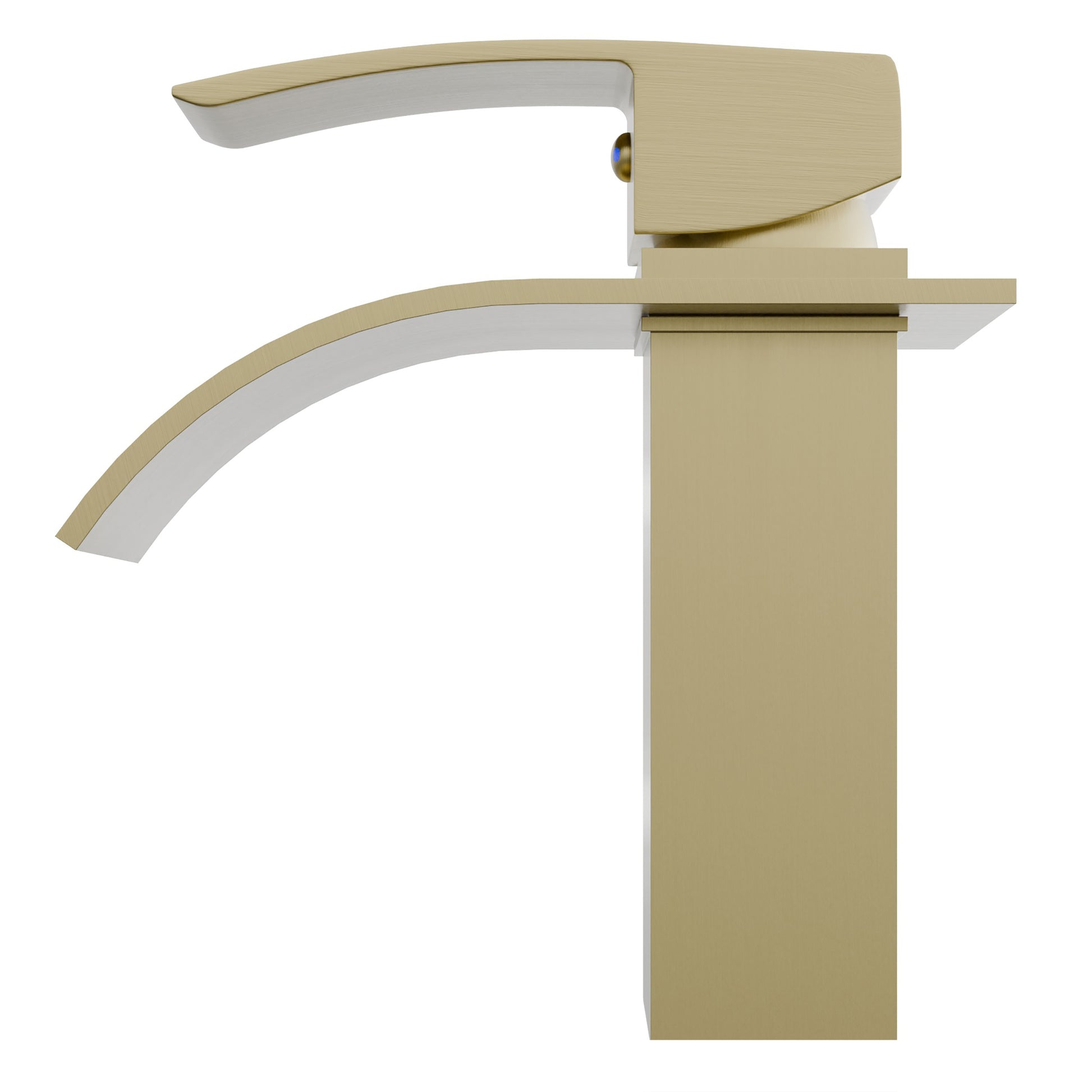 Side view of Novatto Modern Remi single handle waterfall bath faucet from GF-136S series, sleek stainless steel design.