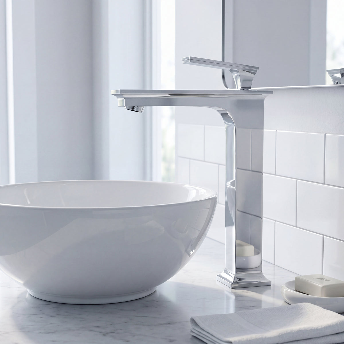 Modern Novatto Starks GF-368 Contemporary single-hole vessel bath faucet with chrome finish, sleek design, and modern bathroom style.