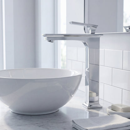 Modern Novatto Starks GF-368 Contemporary single-hole vessel bath faucet with chrome finish, sleek design, and modern bathroom style.
