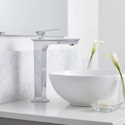 Modern Novatto Starks single hole vessel bath faucet from GF-368 series, chrome finish, sleek contemporary bathroom fixture.