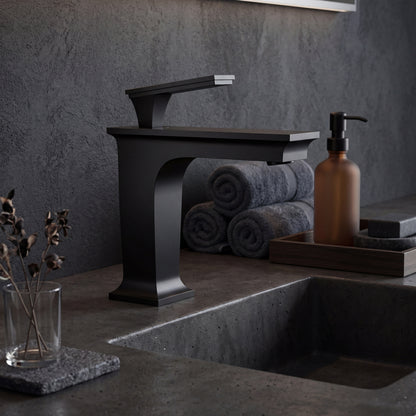 Novatto GF-368S Series traditional single handle bathroom faucet with chrome finish, mounted on a white bathroom sink.