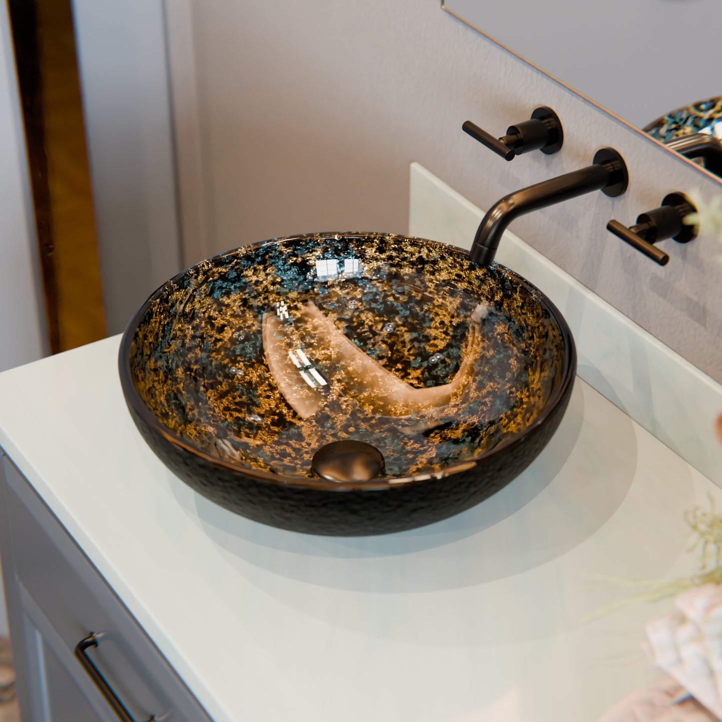 Hand Painted Azure Glass Vessel Bath Sink NOHP-G031-16