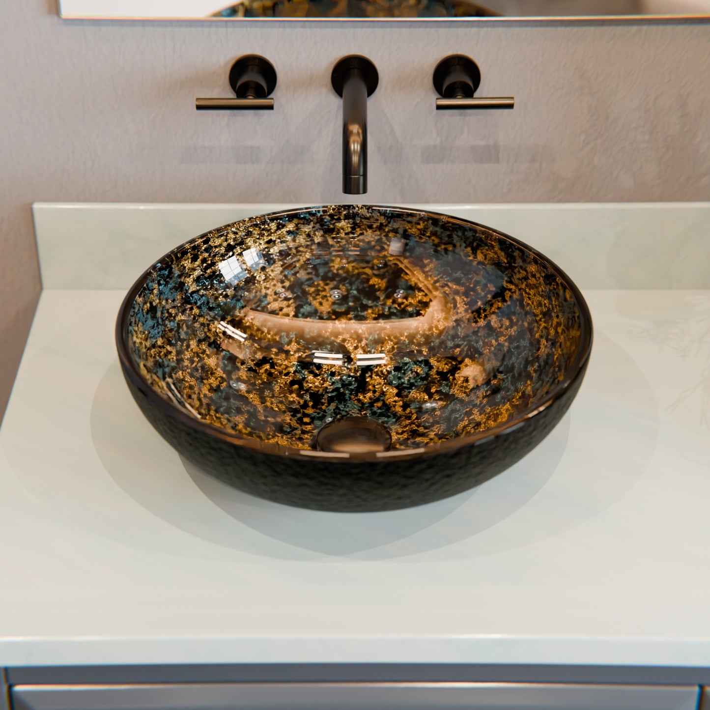 Hand Painted Azure Glass Vessel Bath Sink NOHP-G031-16