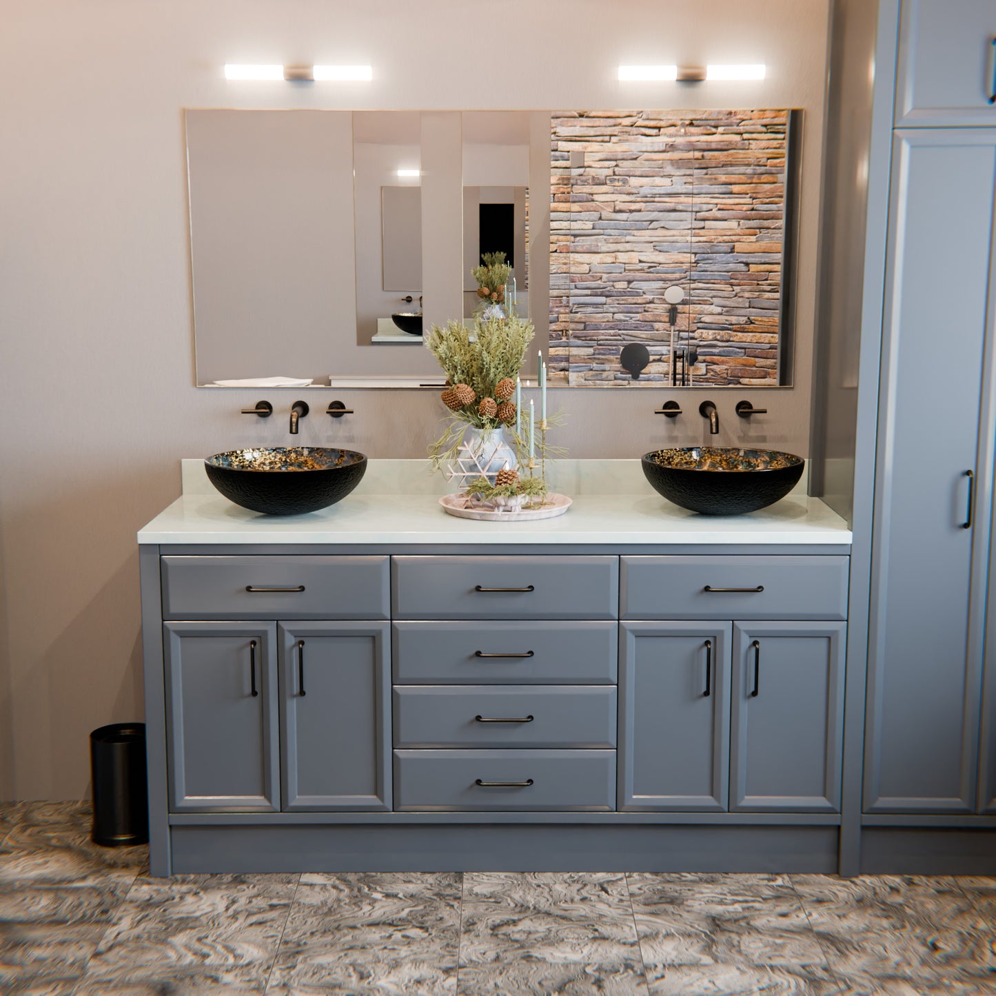 Hand Painted Azure Glass Vessel Bath Sink NOHP-G031-16