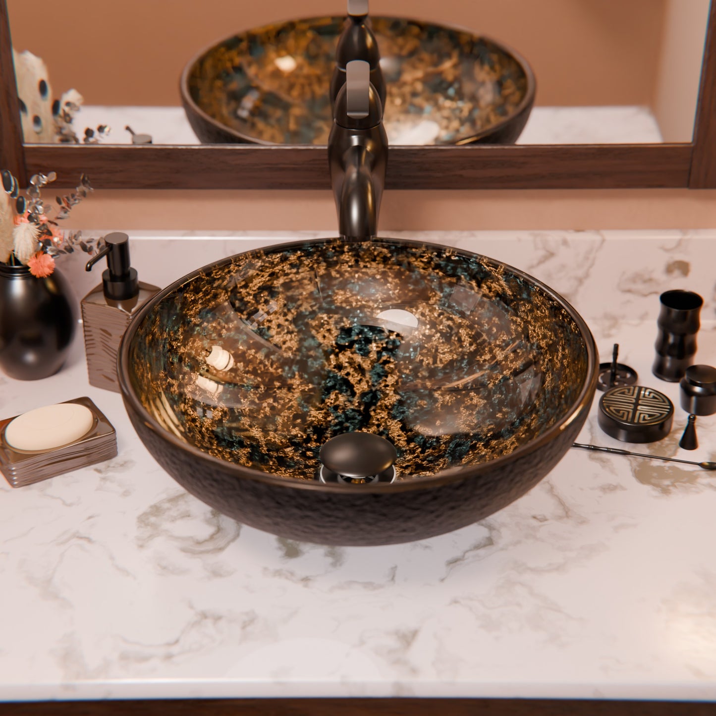 Hand Painted Azure Glass Vessel Bath Sink NOHP-G031-16