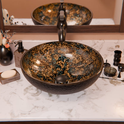 Hand Painted Azure Glass Vessel Bath Sink NOHP-G031-16