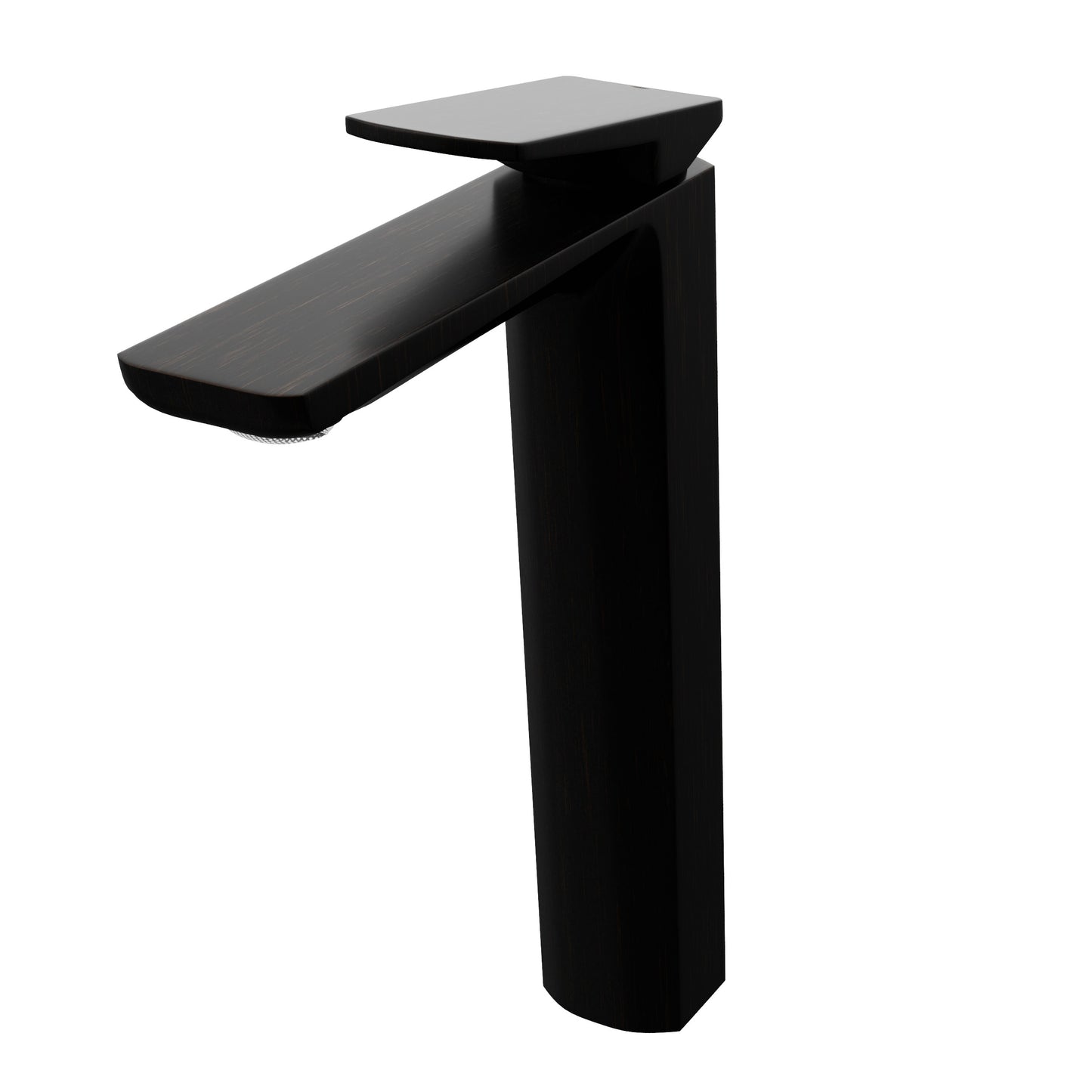 Three-quarter view of Novatto Thix Modern single-hole vessel bathroom faucet in oil-rubbed bronze from the NBF-005 series.