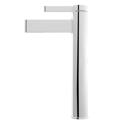 Side view of Novatto Phia single hole vessel bathroom faucet from the NBF-016 series, modern chrome bath faucet design.