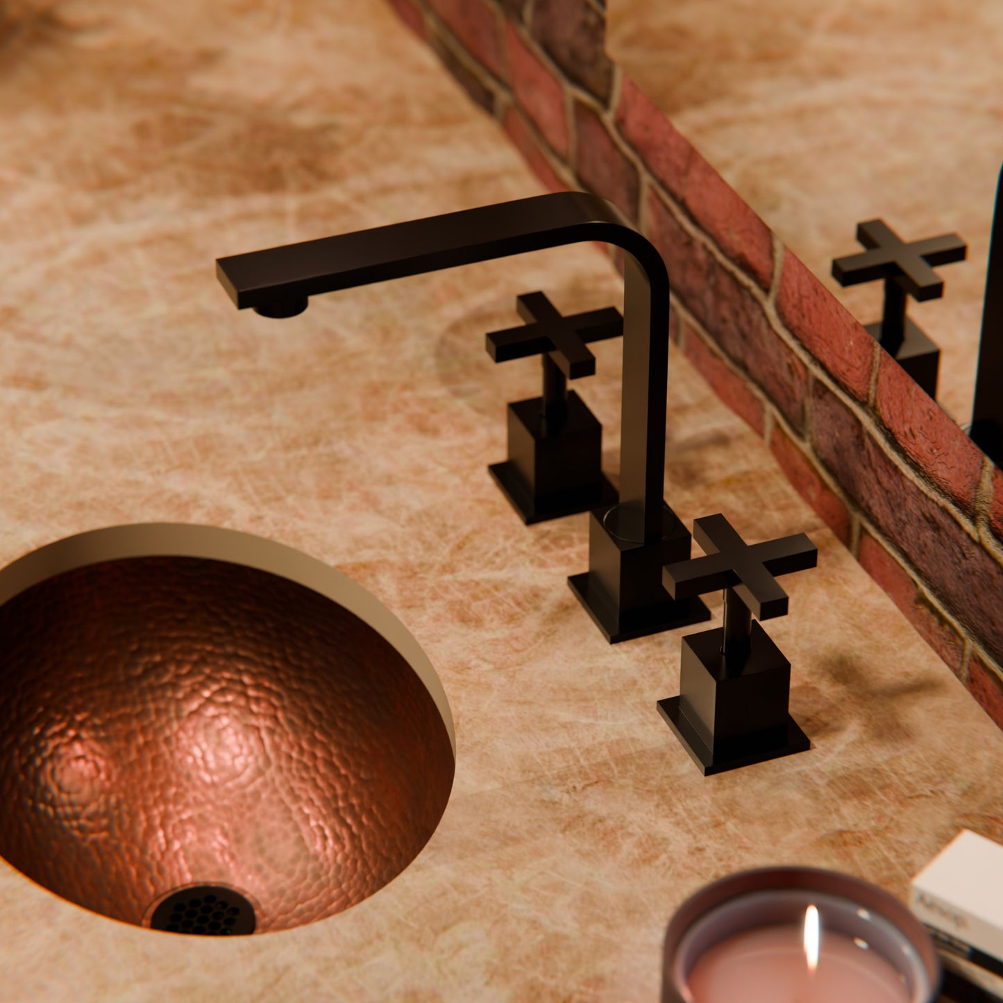 Traditional oval copper undermount bath sink by Novatto with antique finish, shown installed in a bathroom setting.