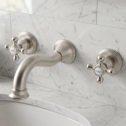 Ria Two Handle Brushed Nickel Wall Mount Bathroom Faucet, NBF-W03BN
