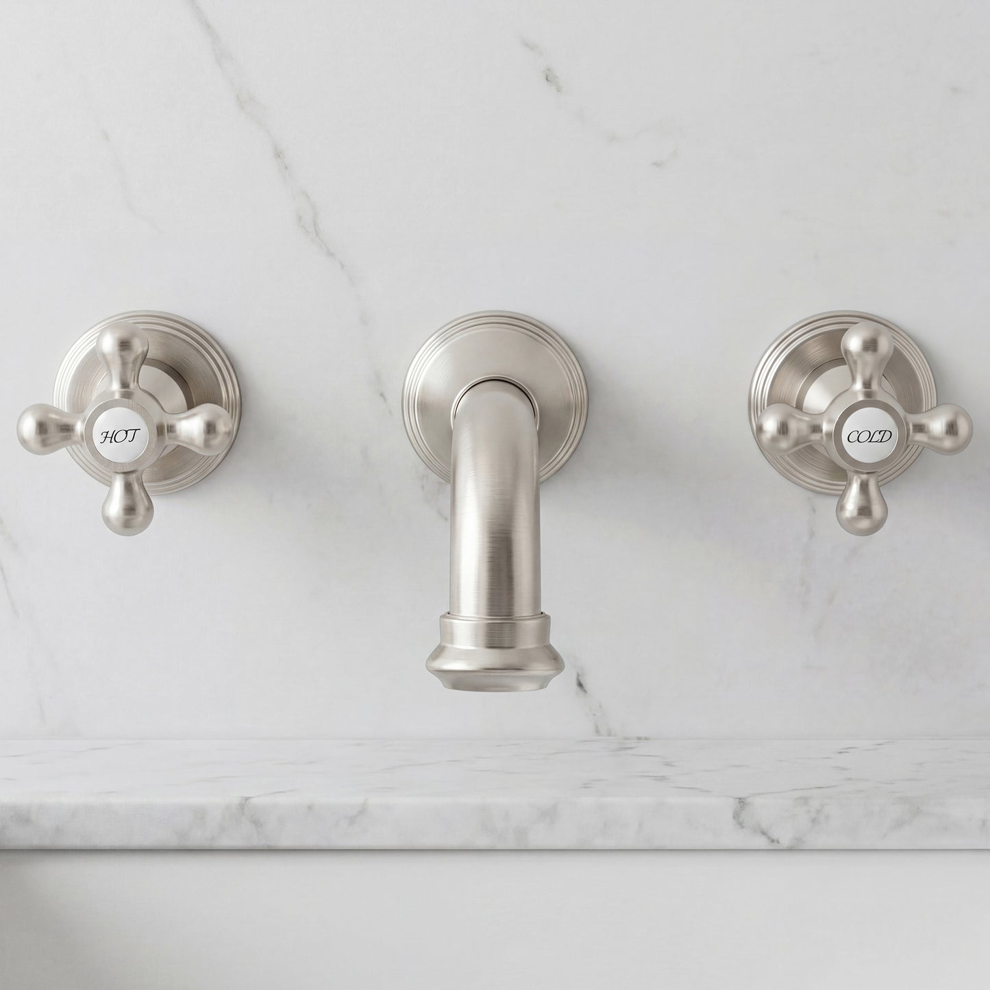 Ria Two Handle Brushed Nickel Wall Mount Bathroom Faucet, NBF-W03BN