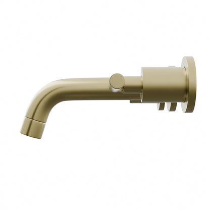 Side view of Novatto Kennedy two-handle wall mount bathroom faucet in modern design from the NBF-W04 series.
