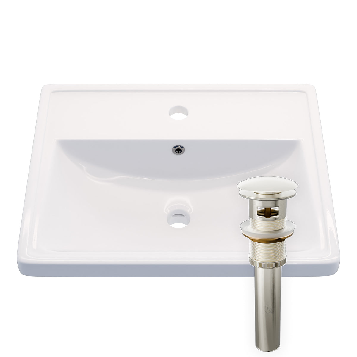 Rectangular Drop-in White Porcelain Sink with Faucet Hole and Overflow, NBP-DI251016