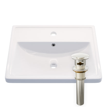Rectangular Drop-in White Porcelain Sink with Faucet Hole and Overflow, NBP-DI251016