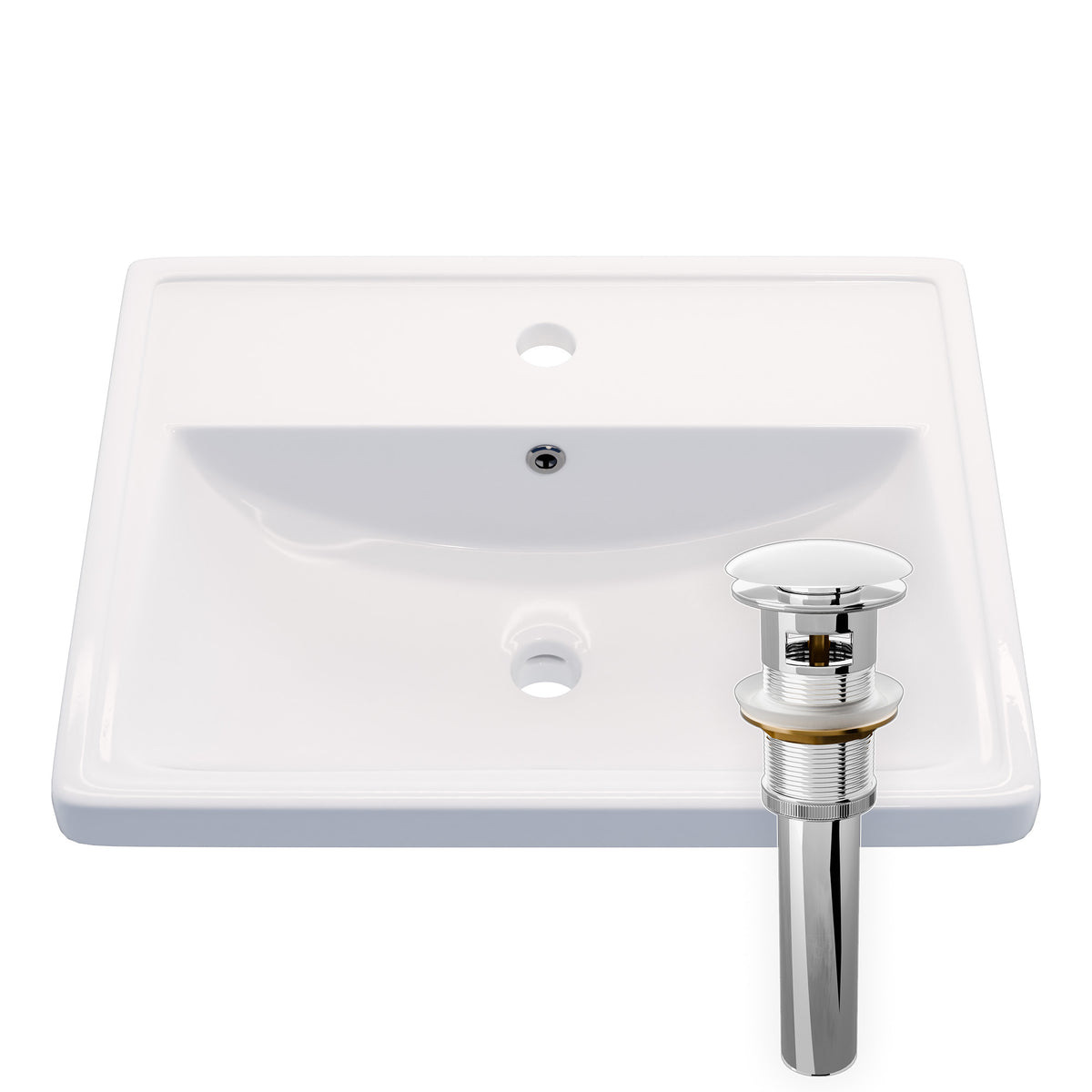 Rectangular Drop-in White Porcelain Sink with Faucet Hole and Overflow, NBP-DI251016