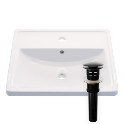 Rectangular Drop-in White Porcelain Sink with Faucet Hole and Overflow, NBP-DI251016